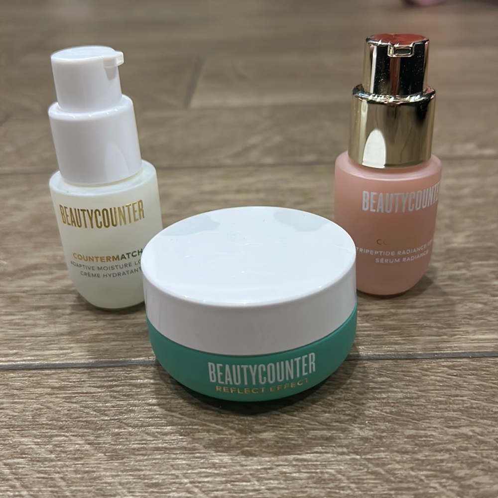 Beautycounter 3pc deluxe travel minis: moisturizer, serum, and aha mask